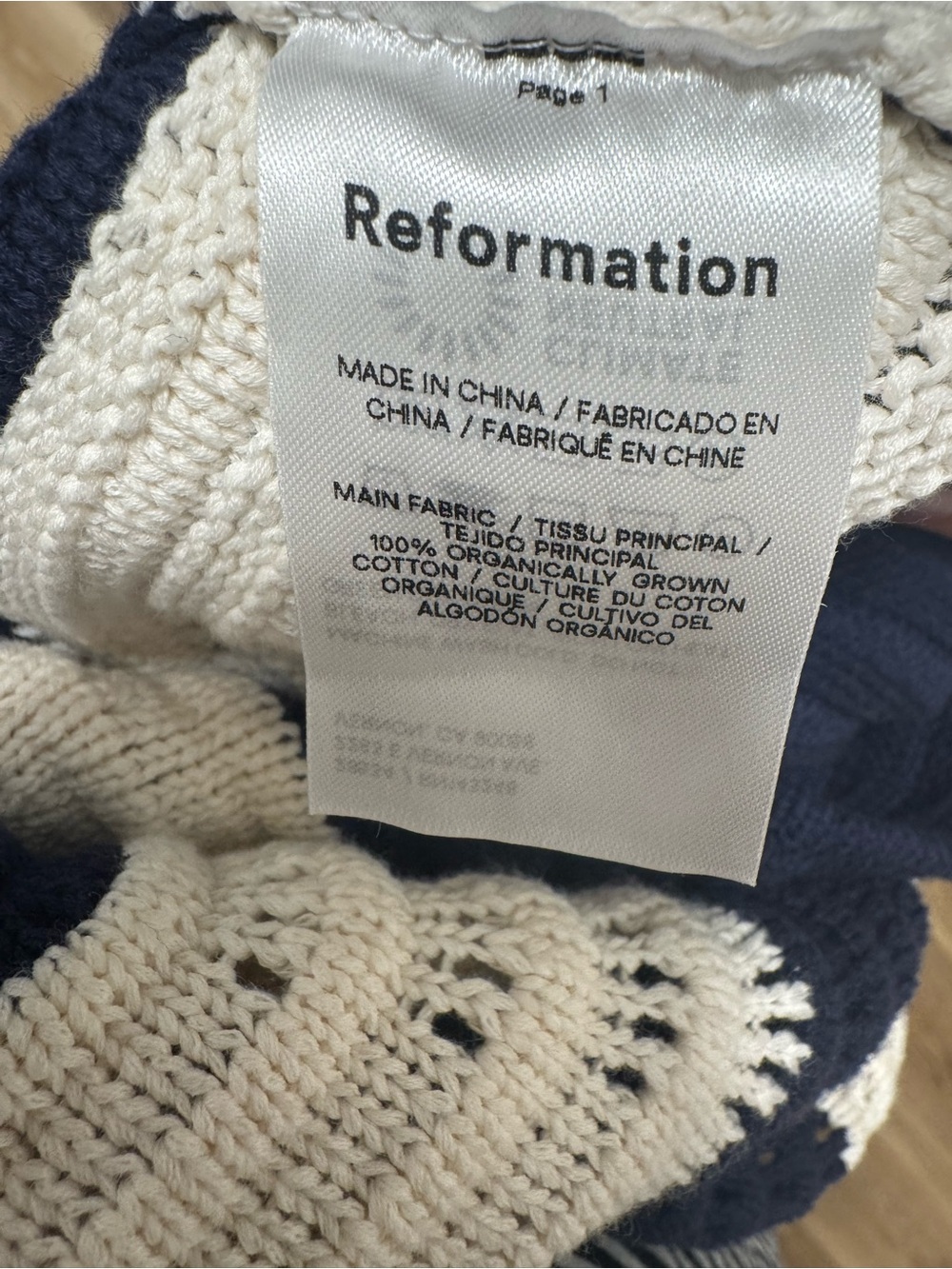 Reformation Genni Navy and Cream Halter Knit Crochet mini Dress size L - Picture 9 of 9